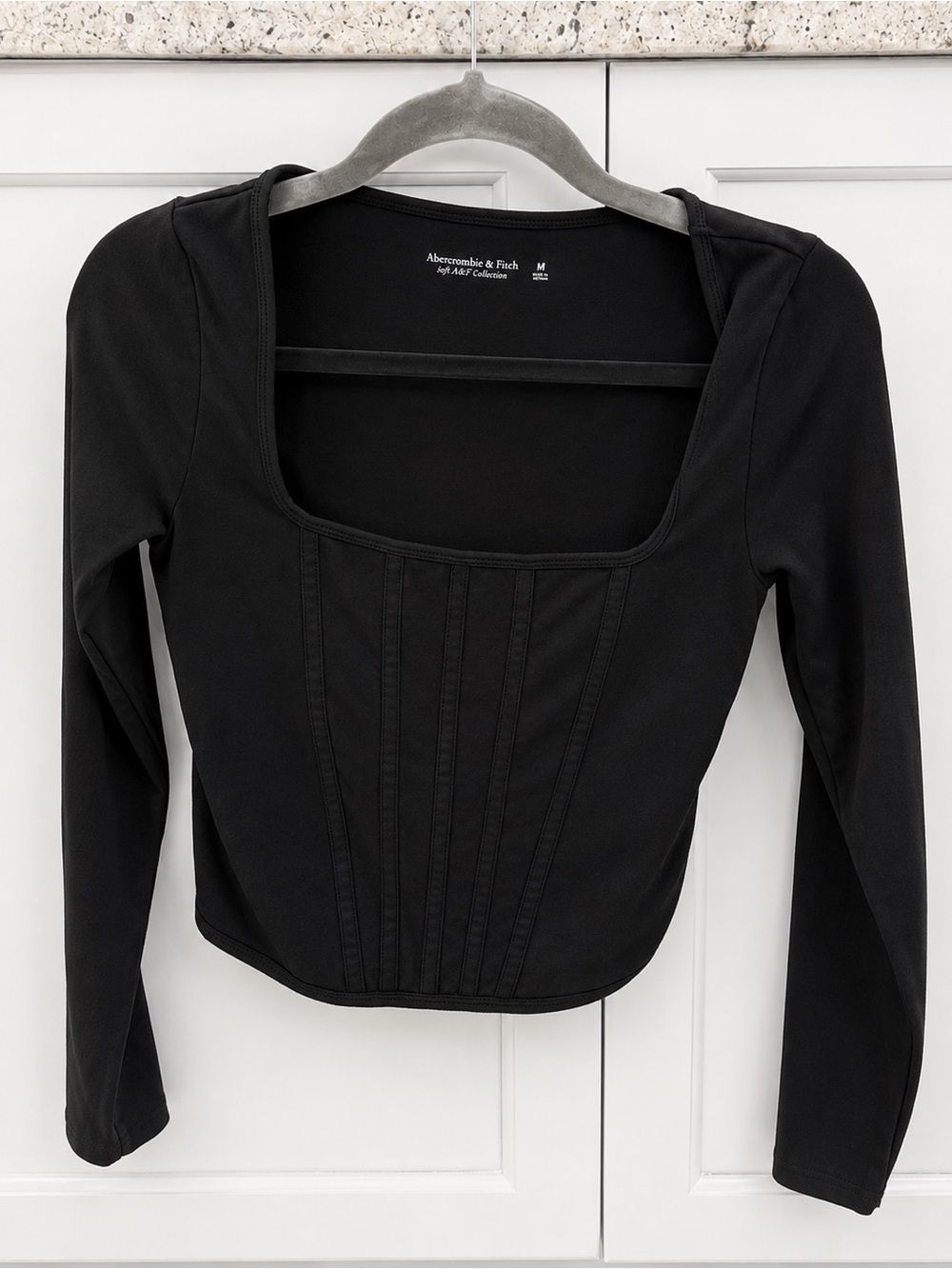 Abercrombie & Fitch Black Long-Sleeve Square-Neck Top
